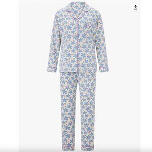 RONGTAI Blue Flower Strawberry Print Long Sleeve Button Down Pajama Set